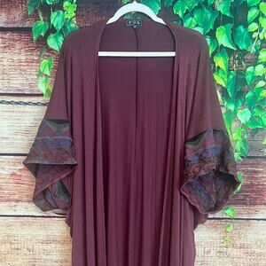 POL Duster Cardigan Sweater One Size Plus Size Long Embroidered Berry Purple